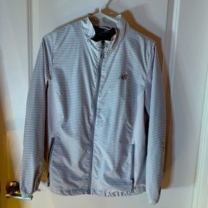 White & grey striped New Balance rain jacket size S